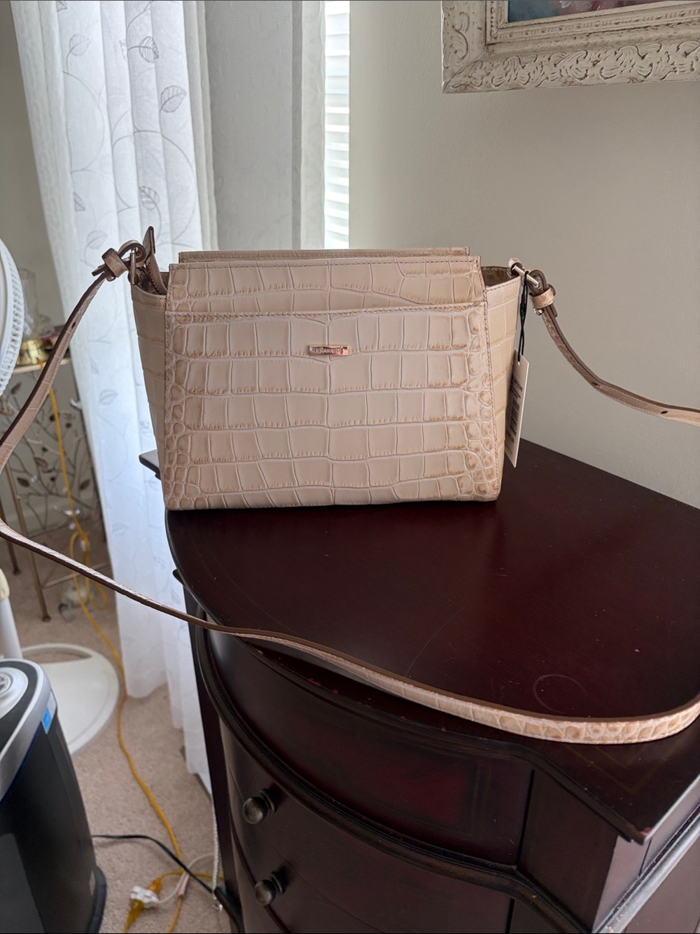 Brahmin Cream Croc-Embossed Crossbody Bag